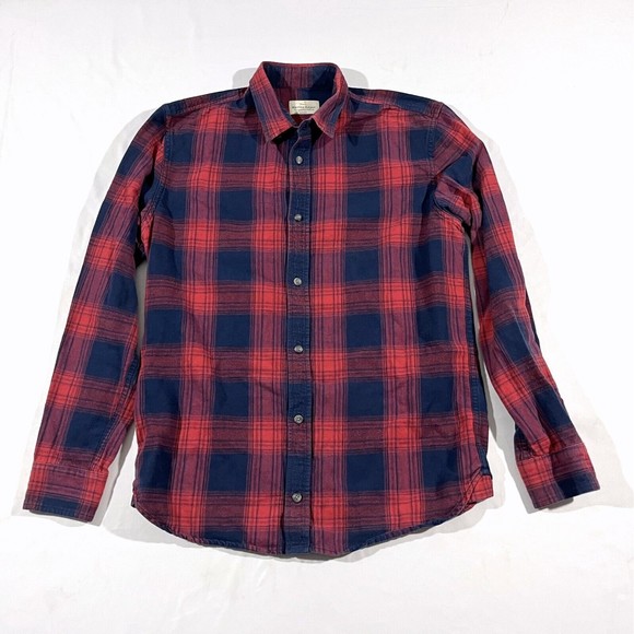 Marine Layer Red and Blue Plaid Casual Button Down Shirt - Picture 1 of 7